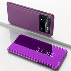 Coque Portefeuille Livre Cuir Miroir Housse Etui Clapet pour Xiaomi Poco X4 Pro 5G Violet