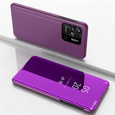 Coque Portefeuille Livre Cuir Miroir Housse Etui Clapet pour Xiaomi Redmi 10 India Violet