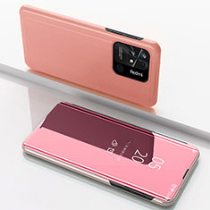 Coque Portefeuille Livre Cuir Miroir Housse Etui Clapet pour Xiaomi Redmi 10 Power Or Rose