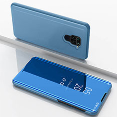 Coque Portefeuille Livre Cuir Miroir Housse Etui Clapet pour Xiaomi Redmi 10X 4G Bleu