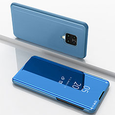 Coque Portefeuille Livre Cuir Miroir Housse Etui Clapet pour Xiaomi Redmi 10X Pro 5G Bleu