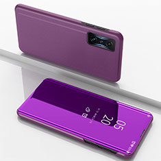 Coque Portefeuille Livre Cuir Miroir Housse Etui Clapet pour Xiaomi Redmi K50 Gaming AMG F1 5G Violet