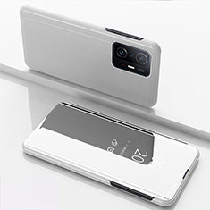Coque Portefeuille Livre Cuir Miroir Housse Etui Clapet QH1 pour Xiaomi Mi 11T 5G Argent