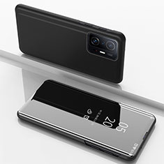 Coque Portefeuille Livre Cuir Miroir Housse Etui Clapet QH1 pour Xiaomi Mi 11T 5G Noir