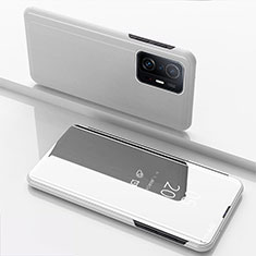 Coque Portefeuille Livre Cuir Miroir Housse Etui Clapet QH1 pour Xiaomi Mi 11T Pro 5G Argent