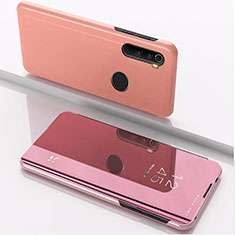 Coque Portefeuille Livre Cuir Miroir Housse Etui Clapet QH1 pour Xiaomi Redmi Note 8 (2021) Or Rose