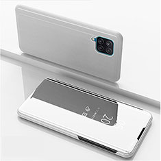 Coque Portefeuille Livre Cuir Miroir Housse Etui Clapet ZL1 pour Samsung Galaxy F12 Argent