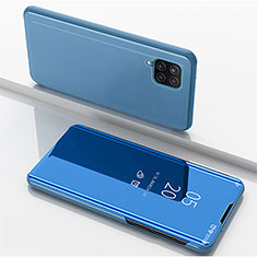 Coque Portefeuille Livre Cuir Miroir Housse Etui Clapet ZL1 pour Samsung Galaxy F12 Bleu