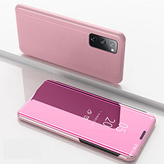 Coque Portefeuille Livre Cuir Miroir Housse Etui Clapet ZL1 pour Samsung Galaxy S20 5G Or Rose