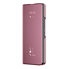 Coque Portefeuille Livre Cuir Miroir Housse Etui Clapet ZL2 pour Samsung Galaxy Z Fold3 5G Or Rose