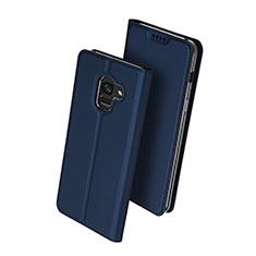 Coque Portefeuille Livre Cuir pour Samsung Galaxy A8+ A8 Plus (2018) A730F Bleu