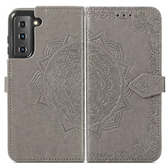 Coque Portefeuille Motif Fantaisie Livre Cuir Etui Clapet A01D pour Samsung Galaxy S21 Plus 5G Gris