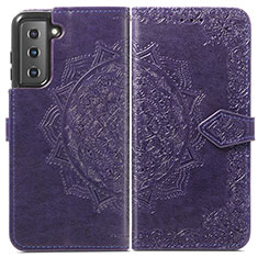 Coque Portefeuille Motif Fantaisie Livre Cuir Etui Clapet A01D pour Samsung Galaxy S21 Plus 5G Violet