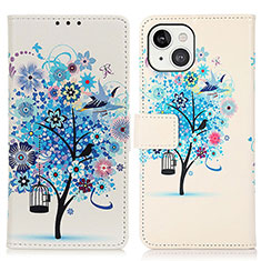 Coque Portefeuille Motif Fantaisie Livre Cuir Etui Clapet A07 pour Apple iPhone 13 Bleu