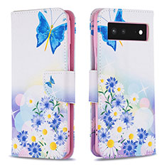 Coque Portefeuille Motif Fantaisie Livre Cuir Etui Clapet B01F pour Google Pixel 6 5G Bleu