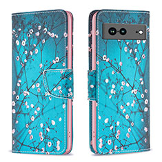 Coque Portefeuille Motif Fantaisie Livre Cuir Etui Clapet B01F pour Google Pixel 7a 5G Cyan