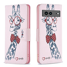 Coque Portefeuille Motif Fantaisie Livre Cuir Etui Clapet B01F pour Google Pixel 7a 5G Rose