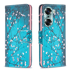 Coque Portefeuille Motif Fantaisie Livre Cuir Etui Clapet B01F pour Huawei Honor 60 5G Cyan