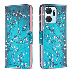 Coque Portefeuille Motif Fantaisie Livre Cuir Etui Clapet B01F pour Huawei Honor X7a Cyan