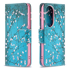 Coque Portefeuille Motif Fantaisie Livre Cuir Etui Clapet B01F pour Huawei P50 Cyan