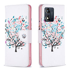 Coque Portefeuille Motif Fantaisie Livre Cuir Etui Clapet B01F pour Motorola Moto E13 Blanc