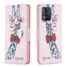 Coque Portefeuille Motif Fantaisie Livre Cuir Etui Clapet B01F pour Motorola Moto E13 Rose