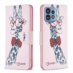 Coque Portefeuille Motif Fantaisie Livre Cuir Etui Clapet B01F pour Motorola Moto Edge Plus (2023) 5G Rose