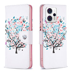 Coque Portefeuille Motif Fantaisie Livre Cuir Etui Clapet B01F pour Motorola Moto G13 Blanc