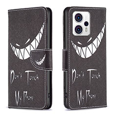 Coque Portefeuille Motif Fantaisie Livre Cuir Etui Clapet B01F pour Motorola Moto G13 Noir