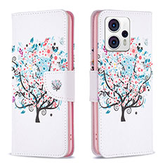 Coque Portefeuille Motif Fantaisie Livre Cuir Etui Clapet B01F pour Motorola Moto G23 Blanc