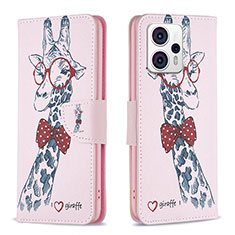 Coque Portefeuille Motif Fantaisie Livre Cuir Etui Clapet B01F pour Motorola Moto G23 Rose