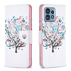 Coque Portefeuille Motif Fantaisie Livre Cuir Etui Clapet B01F pour Motorola Moto X40 5G Blanc