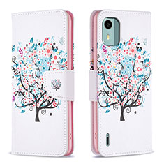 Coque Portefeuille Motif Fantaisie Livre Cuir Etui Clapet B01F pour Nokia C12 Plus Blanc