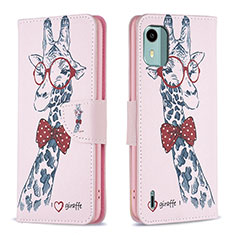 Coque Portefeuille Motif Fantaisie Livre Cuir Etui Clapet B01F pour Nokia C12 Plus Rose