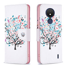 Coque Portefeuille Motif Fantaisie Livre Cuir Etui Clapet B01F pour Nokia C21 Blanc