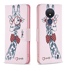 Coque Portefeuille Motif Fantaisie Livre Cuir Etui Clapet B01F pour Nokia C21 Rose