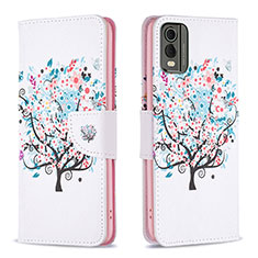 Coque Portefeuille Motif Fantaisie Livre Cuir Etui Clapet B01F pour Nokia C210 Blanc