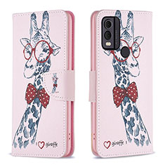 Coque Portefeuille Motif Fantaisie Livre Cuir Etui Clapet B01F pour Nokia C22 Rose