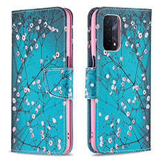 Coque Portefeuille Motif Fantaisie Livre Cuir Etui Clapet B01F pour Oppo A54 5G Cyan