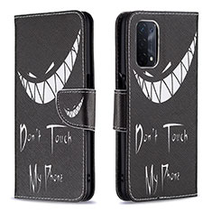 Coque Portefeuille Motif Fantaisie Livre Cuir Etui Clapet B01F pour Oppo A74 5G Noir