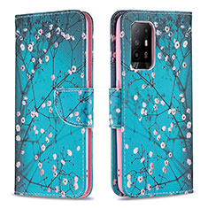 Coque Portefeuille Motif Fantaisie Livre Cuir Etui Clapet B01F pour Oppo A94 5G Cyan