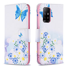 Coque Portefeuille Motif Fantaisie Livre Cuir Etui Clapet B01F pour Oppo A95 5G Bleu