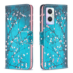 Coque Portefeuille Motif Fantaisie Livre Cuir Etui Clapet B01F pour Oppo A96 5G Cyan