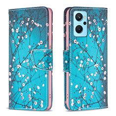 Coque Portefeuille Motif Fantaisie Livre Cuir Etui Clapet B01F pour Oppo K10 4G Cyan