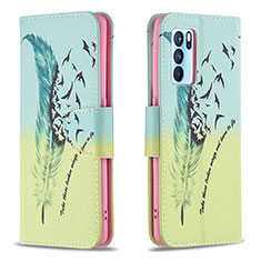 Coque Portefeuille Motif Fantaisie Livre Cuir Etui Clapet B01F pour Oppo Reno6 Pro 5G India Pastel Vert