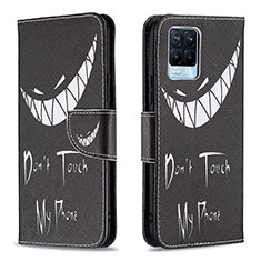 Coque Portefeuille Motif Fantaisie Livre Cuir Etui Clapet B01F pour Realme 8 Pro Noir