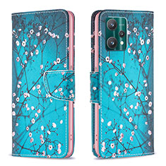 Coque Portefeuille Motif Fantaisie Livre Cuir Etui Clapet B01F pour Realme 9 5G Cyan