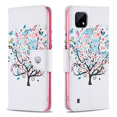 Coque Portefeuille Motif Fantaisie Livre Cuir Etui Clapet B01F pour Realme C21 Blanc