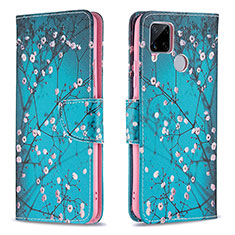 Coque Portefeuille Motif Fantaisie Livre Cuir Etui Clapet B01F pour Realme C25 Cyan