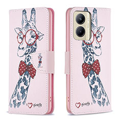 Coque Portefeuille Motif Fantaisie Livre Cuir Etui Clapet B01F pour Realme C33 (2023) Rose